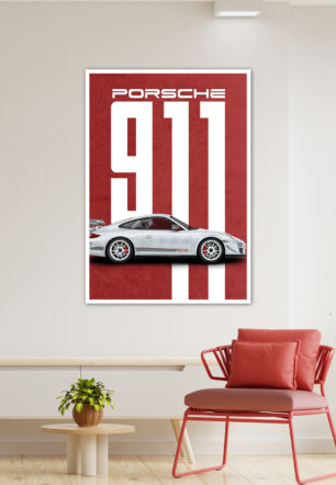 White Porsche 911 Red Poster Cars Collection - Image 3