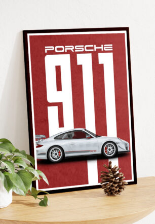 White Porsche 911 Red Poster Cars Collection - Image 4