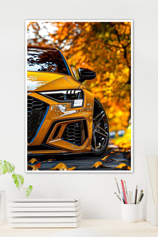Yellow Audi RS6 Autumn Leaves Poster Cars Collection - Image 2