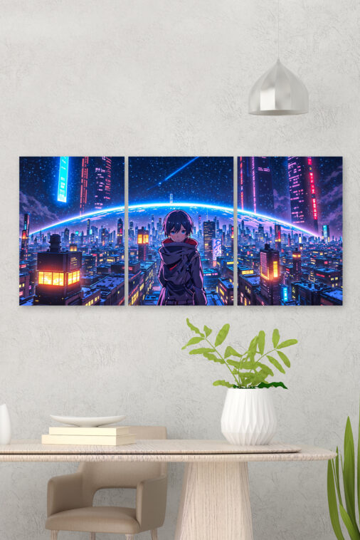 Anime Girl Futuristic City Night Sky Poster The Uncollectible