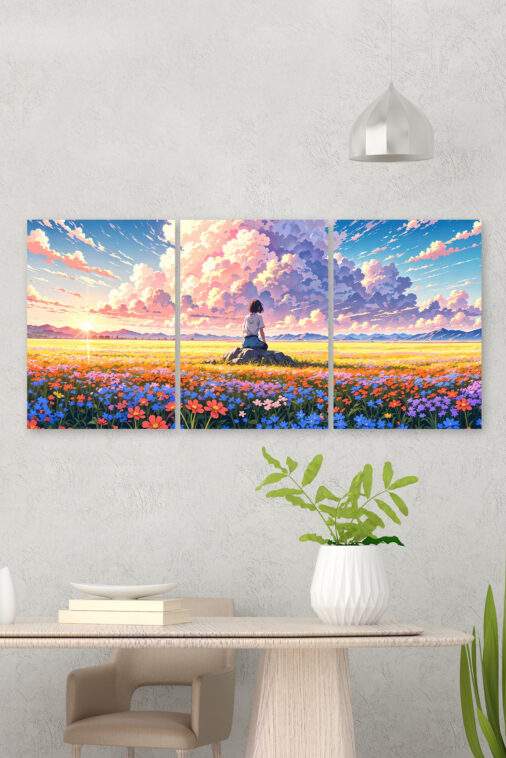 Anime Girl Watching Sunset Flower Field Poster The Uncollectible