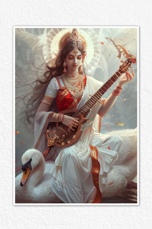 Saraswati Goddess Knowledge Music Swan Cultural Poster