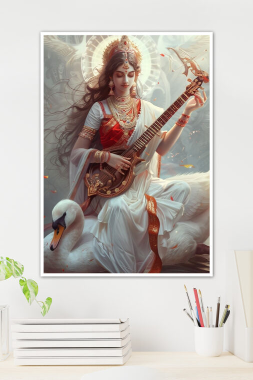 Saraswati Goddess Knowledge Music Swan Cultural Poster - Image 3