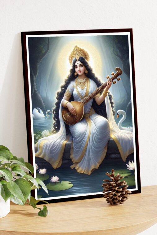 Saraswati Veena Goddess of Knowledge Cultural Poster - Image 4