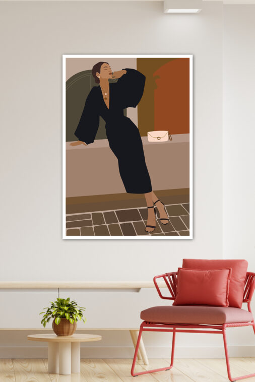 Elegant Woman in Black Dress with Abstract Shapes Aesthetic Poster | The Uncollectible - Image 3