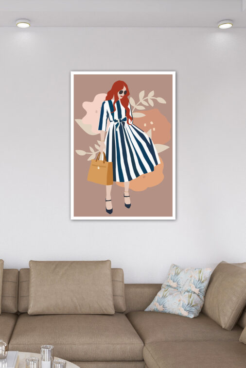 Stylish Woman in Striped Dress with Floral Background Aesthetic Poster | The Uncollectible - Image 6