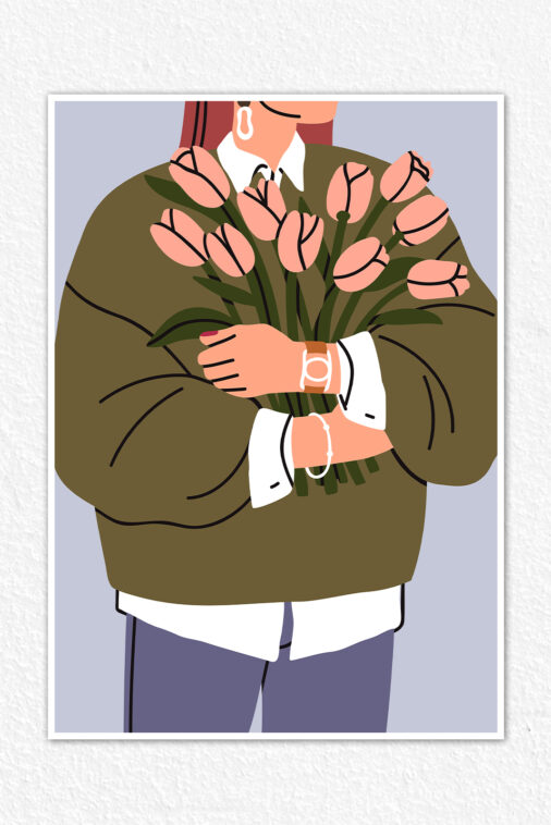 Woman with Tulip Bouquet in Sweater Aesthetic Poster | The Uncollectible